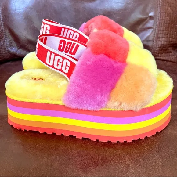 UGG Fluff Yeah Disco Checker Platform Slingback Sandals