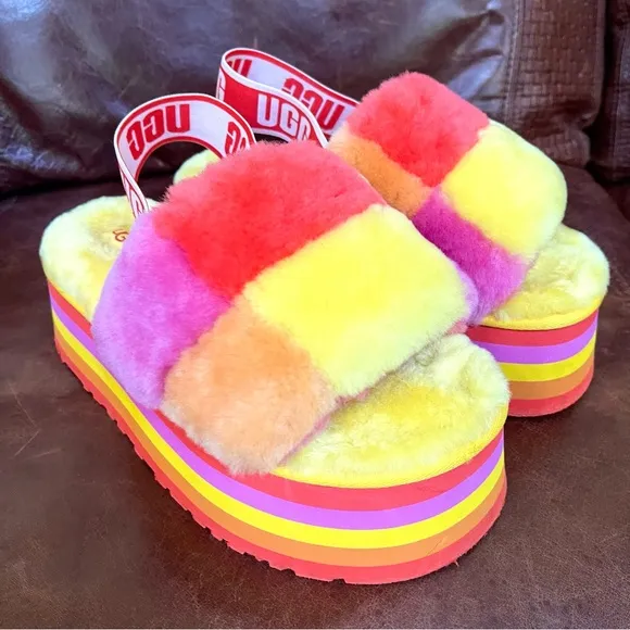 UGG Fluff Yeah Disco Checker Platform Slingback Sandals