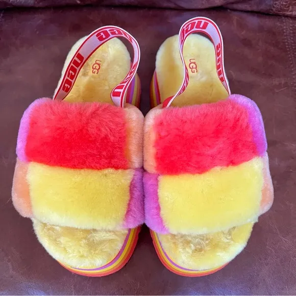 UGG Fluff Yeah Disco Checker Platform Slingback Sandals