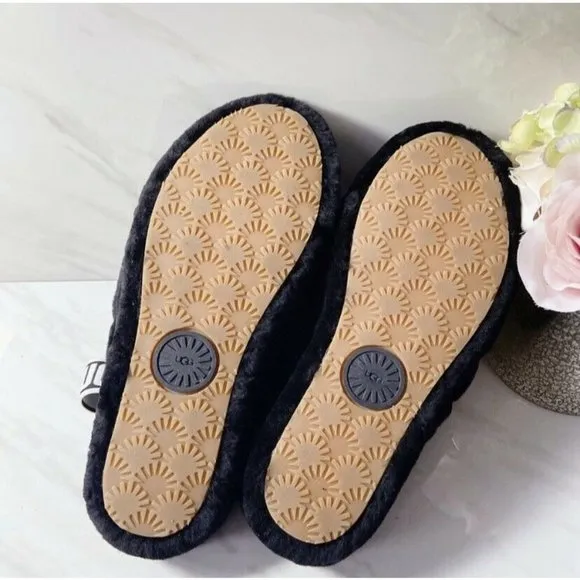 UGG Fluff Yeah Genuine Shearling Platform Slingback Sandal Slide Black US 7