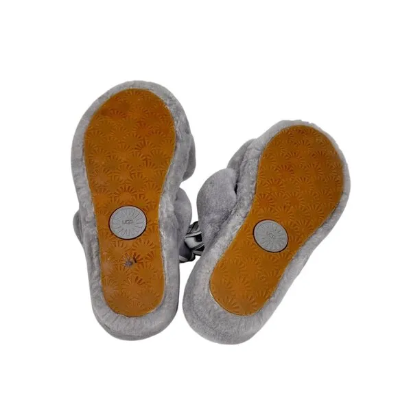 Ugg Fluff Yeah Gray Sheepskin Slide Slingback Platform Slippers Sz.8.5 Comfy