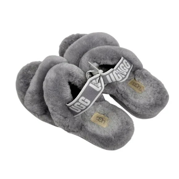 Ugg Fluff Yeah Gray Sheepskin Slide Slingback Platform Slippers Sz.8.5 Comfy