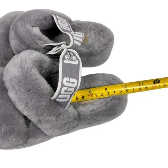 Ugg Fluff Yeah Gray Sheepskin Slide Slingback Platform Slippers Sz.8.5 Comfy