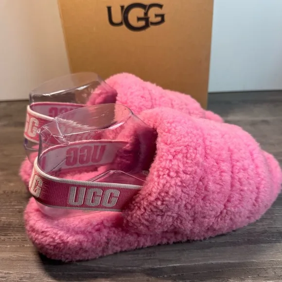 UGG Fluff Yeah Grooved Shearling Slingback Slippers size 8 EUC