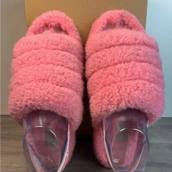 UGG Fluff Yeah Grooved Shearling Slingback Slippers size 8 EUC