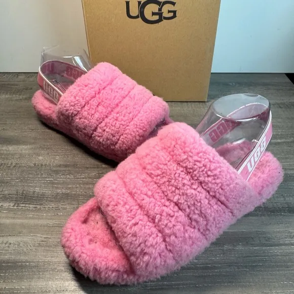 UGG Fluff Yeah Grooved Shearling Slingback Slippers size 8 EUC