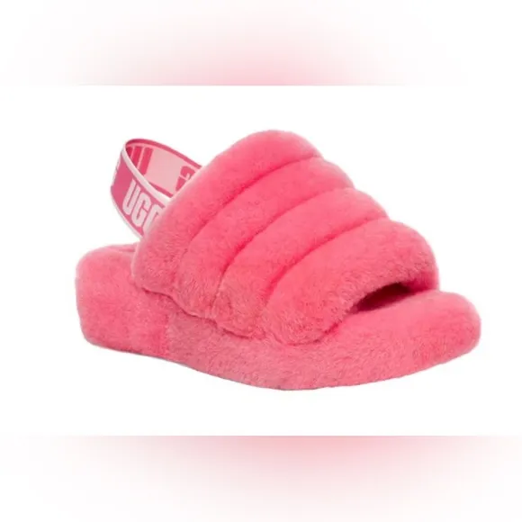UGG Fluff Yeah Grooved Shearling Slingback Slippers size 8 EUC