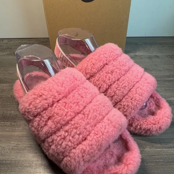 UGG Fluff Yeah Grooved Shearling Slingback Slippers size 8 EUC