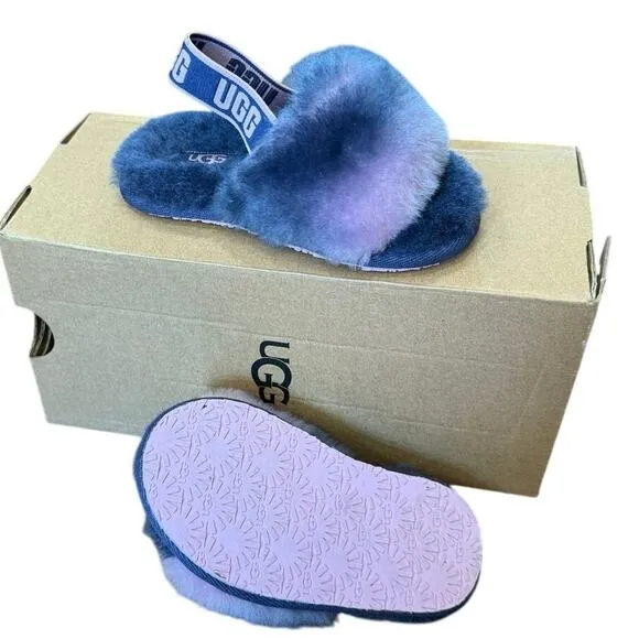 UGG Fluff Yeah Slide Gradient Ombre Purple Pink Sandal Slippers Toddler 7 Box