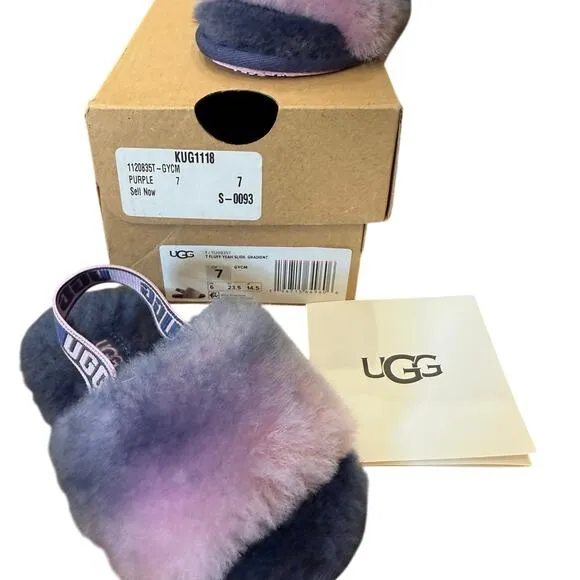 UGG Fluff Yeah Slide Gradient Ombre Purple Pink Sandal Slippers Toddler 7 Box