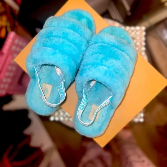 UGG Fluff Yeah Tiffany Blue Slippers RARE COLOR