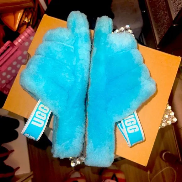UGG Fluff Yeah Tiffany Blue Slippers RARE COLOR