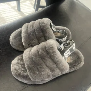 UGG Fluffy Gray fluff yeah Slide Slippers US 4 / 36