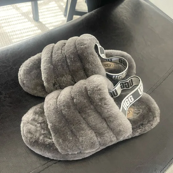 UGG Fluffy Gray fluff yeah Slide Slippers US 4 / 36