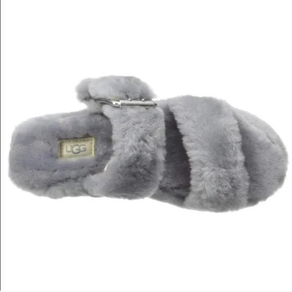UGG Fuzz Yeah Slippers Geyser Gray Slip On House Shoes