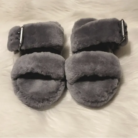 UGG Fuzz Yeah Slippers Geyser Gray Slip On House Shoes