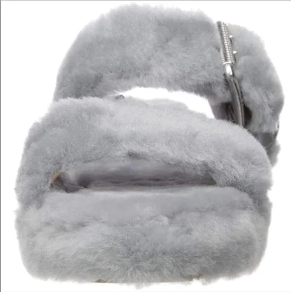 UGG Fuzz Yeah Slippers Geyser Gray Slip On House Shoes