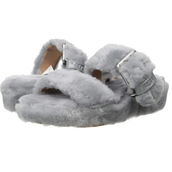 UGG Fuzz Yeah Slippers Geyser Gray Slip On House Shoes