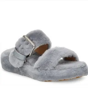 UGG Fuzz Yeah Slippers Geyser Gray Slip On House Shoes