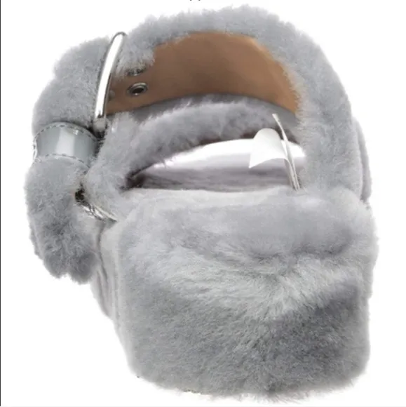 UGG Fuzz Yeah Slippers Geyser Gray Slip On House Shoes