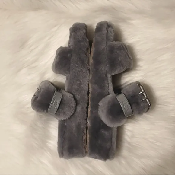 UGG Fuzz Yeah Slippers Geyser Gray Slip On House Shoes