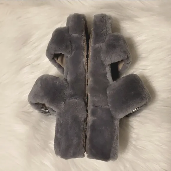 UGG Fuzz Yeah Slippers Geyser Gray Slip On House Shoes