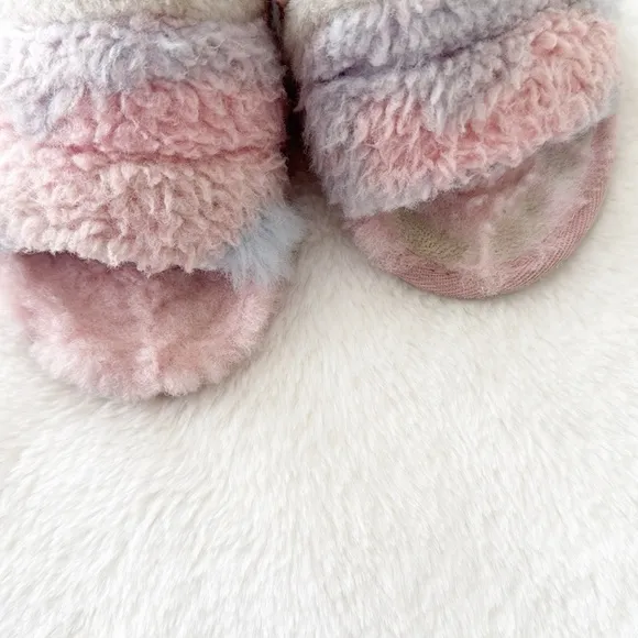Ugg girls Fluff Yeah Slide Cali Collage rainbow slippers size 11