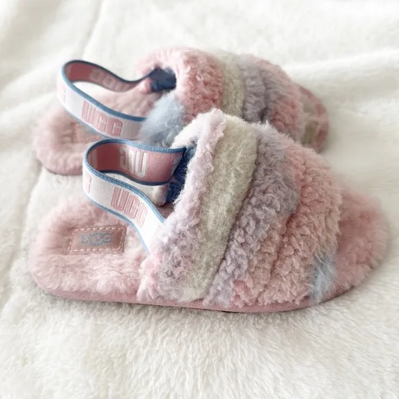Ugg girls Fluff Yeah Slide Cali Collage rainbow slippers size 11