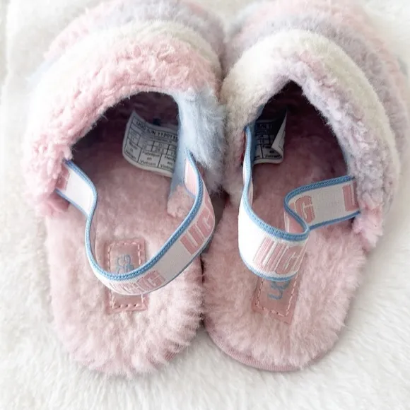 Ugg girls Fluff Yeah Slide Cali Collage rainbow slippers size 11