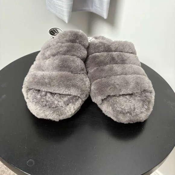 UGG Gray Fluff Slingback Slippers