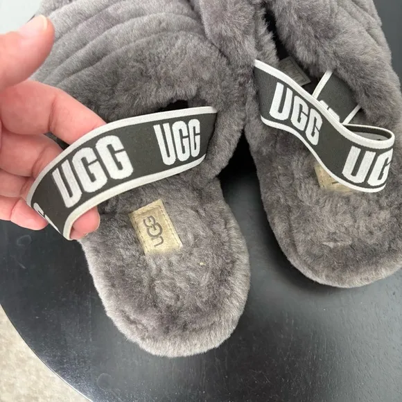 UGG Gray Fluff Slingback Slippers