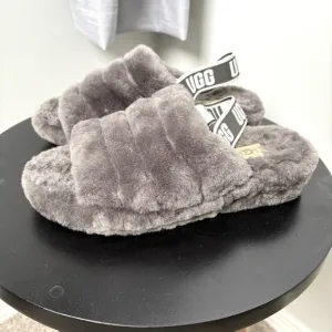 UGG Gray Fluff Slingback Slippers