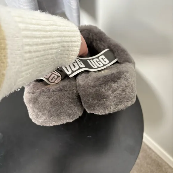 UGG Gray Fluff Slingback Slippers