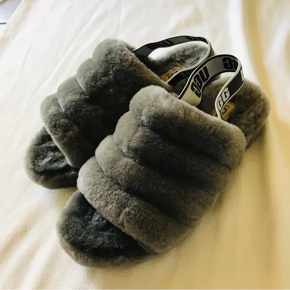 UGG Gray Fluffy Slippers