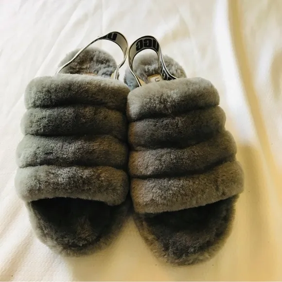UGG Gray Fluffy Slippers
