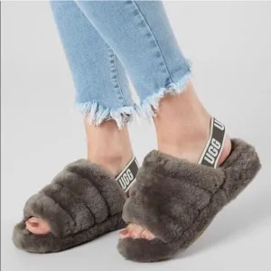 UGG Gray Fluffy Slippers