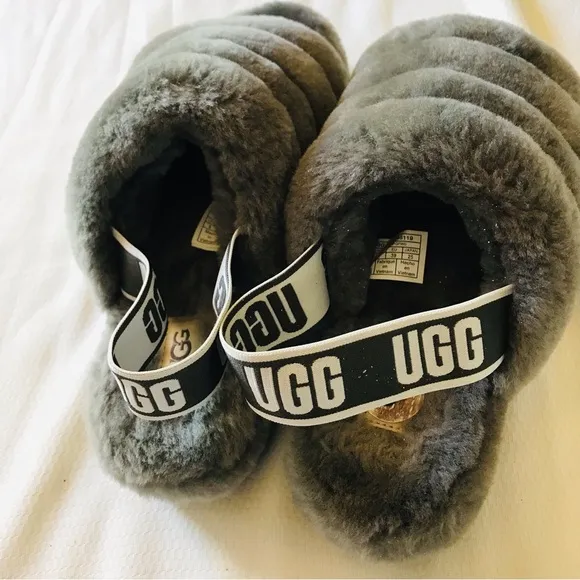 UGG Gray Fluffy Slippers