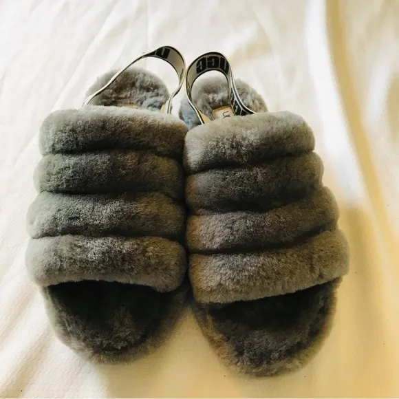 UGG Gray Fluffy Slippers