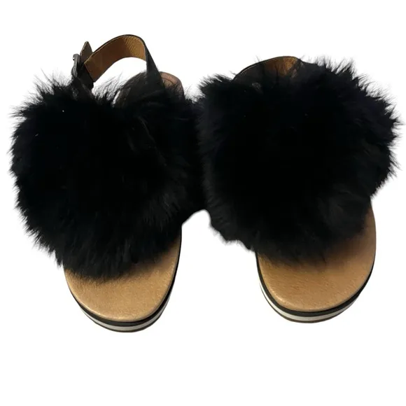 UGG HOLLY BLACK FLUFFY SHEEPSKINS STRAP SLIPPERS US 10