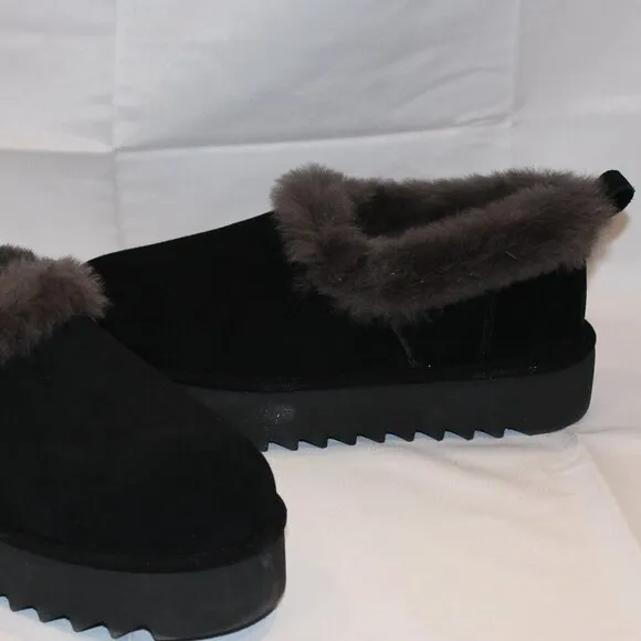UGG NITA WOMEN'S SUEDE SHEARLING LINED SLIPPERS ANKLE BOOTS BLACK GRAY