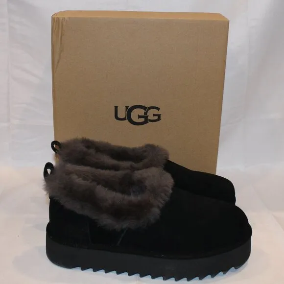 UGG NITA WOMEN'S SUEDE SHEARLING LINED SLIPPERS ANKLE BOOTS BLACK GRAY