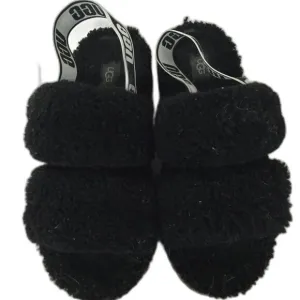 UGG OH FLUFFITA BLACK PLUSH FLUFFY SLIPPERS - SIZE 10
