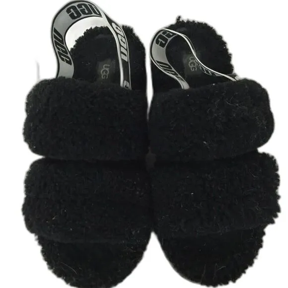 UGG OH FLUFFITA BLACK PLUSH FLUFFY SLIPPERS - SIZE 10