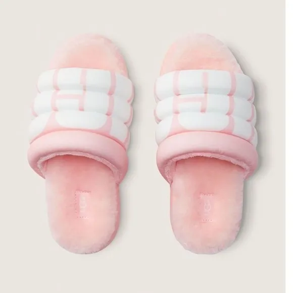 Ugg Puft Maxi Slide Bubblegum Pink Logo Quilted Platform Sandal Slide Slippers