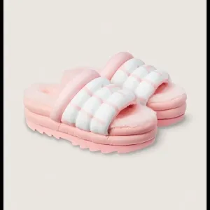 Ugg Puft Maxi Slide Bubblegum Pink Logo Quilted Platform Sandal Slide Slippers