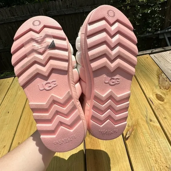 Ugg Puft Maxi Slide Bubblegum Pink Logo Quilted Platform Sandal Slide Slippers