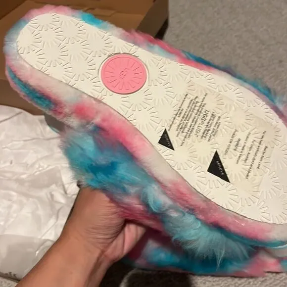 ugg rainbow fluffy slippers