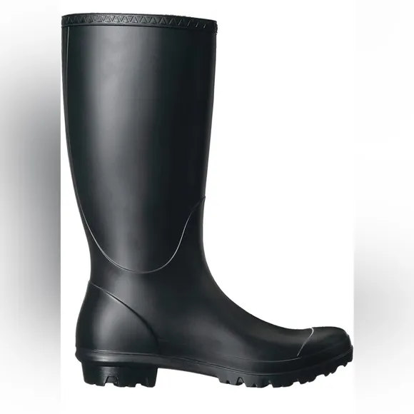 UGG Shelby Matte Black Rain Boots Women's Size 5 Rubber Shearling Tall Heel 36