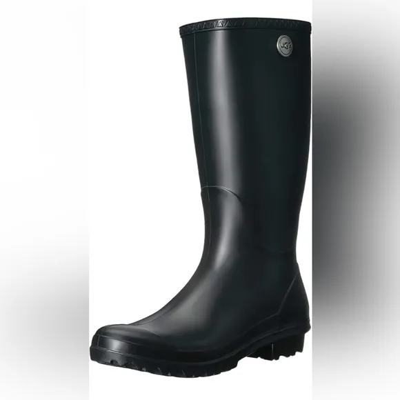 UGG Shelby Matte Black Rain Boots Women's Size 5 Rubber Shearling Tall Heel 36