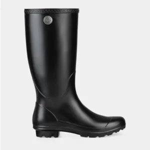 UGG Shelby Matte Black Rain Boots Women's Size 5 Rubber Shearling Tall Heel 36